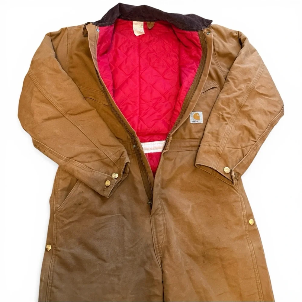Vintage Carhartt X01 BRN Quilt Lined Duck Coveralls Size 40R Insulated Canvas
